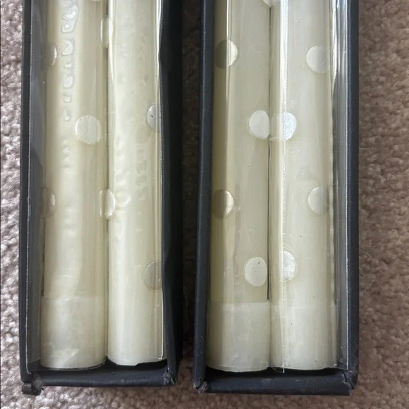 Macenzie-Childs 12 inch white poka dot candles. Set of 4 total NIB - Picture 2 of 4